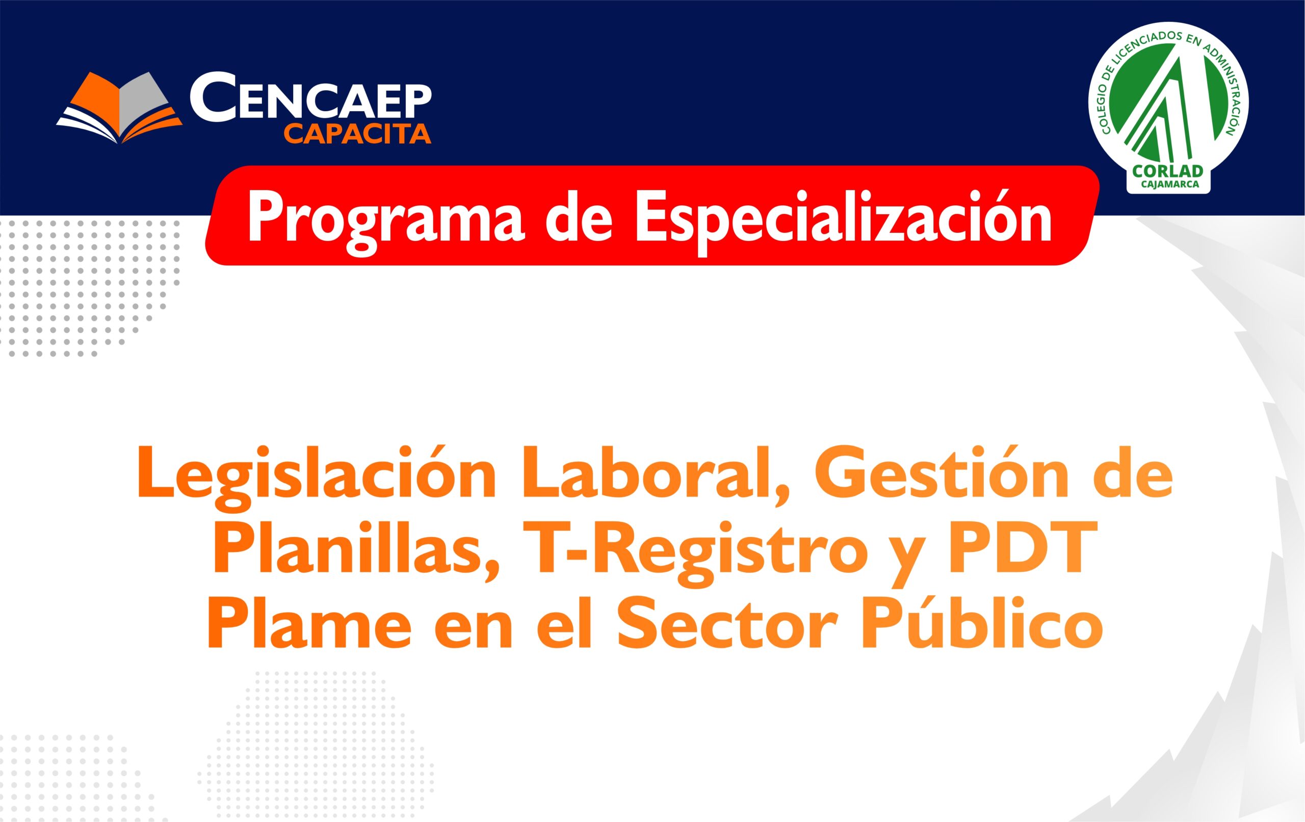 Programa de Especialización en «Legislación Laboral, Gestión de Planillas, T-Registro y PDT Plame en el Sector Público»